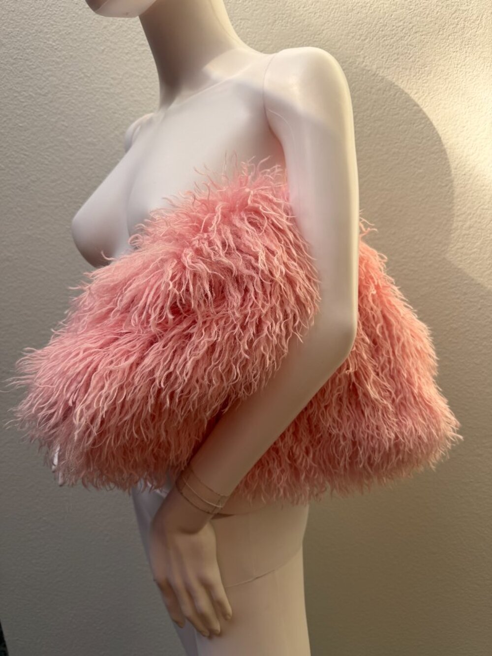 NWOT Oversized Pink Shaggy Faux Fur Clutch Bag Statement Purse